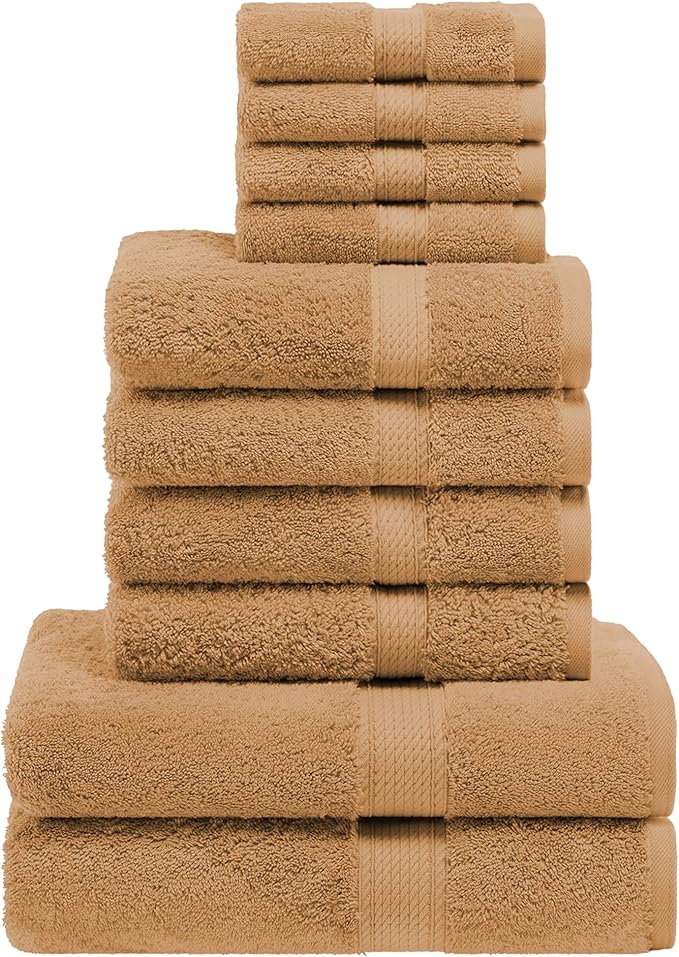 SUPERIOR Egyptian Cotton Ultra Plush & Absorbent, 10 Piece Set, Rust | Quick Dry, Soft Luxury Towel Set, Bath Essentials, Guest Bath, Spa, 2 Bath, 4 Hand, 4 Face Towels, Madeline Towels