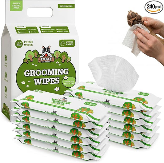 Pogi’s Dog Wipes – Hypoallergenic Pet Wipes for Paws, Body & Butt – Cleaning & Hydrating, Green Tea Scent, 240 Count