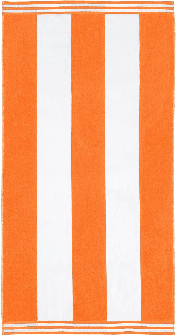 Superior Cotton Nautical Stripe Beach Towels, Colorful Towels for Adult, Kid, Pool, Swimming, Sand, Travel, Large Oversized, Absorbent, Fast Drying, Bath Basics, Cabana Collection, 1 Piece, Orange
