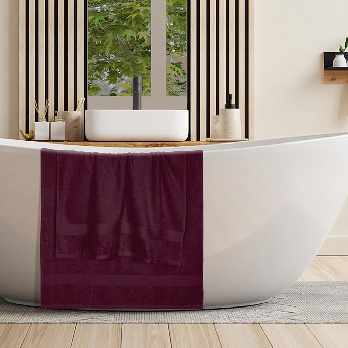 BOUTIQUO Cotton 2 Pack Oversized Bath Towel Set, Large Bath Towels 27x54, Ultra Soft, Absorbent, Compact, Quick Drying and Lightweight, Eco-Friendly and 100% Recyclable Towel Set - Burgundy