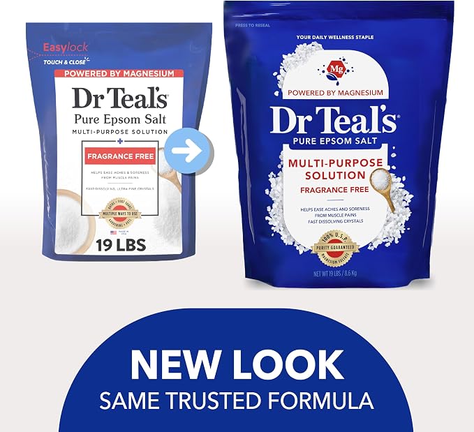 Dr Teal's Pure Epsom Salt Multipurpose Solution, Fragrance Free, Bulk Size - 19 lbs