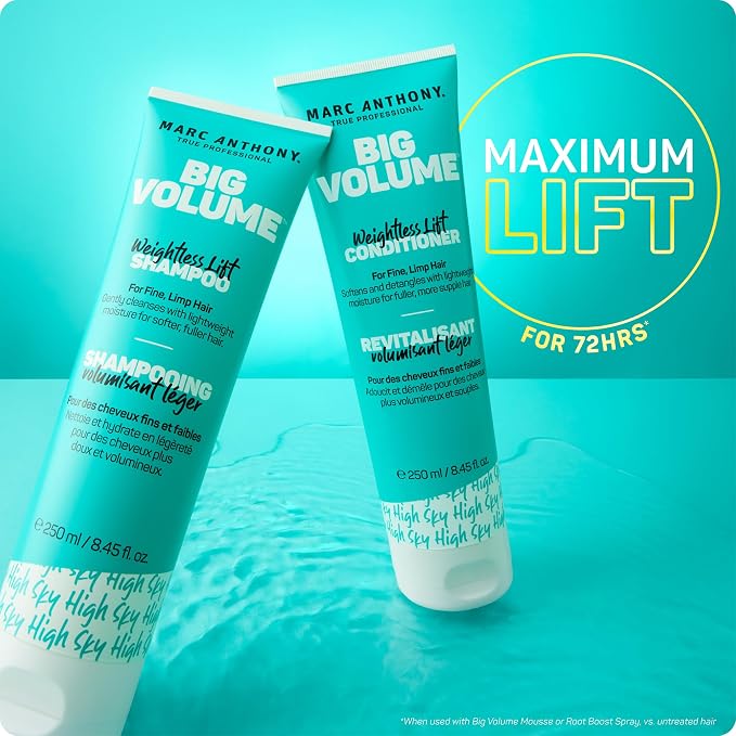 Marc Anthony Big Volume Hair Shampoo & Conditioner Set for Fine, Thin Hair - Lightweight Volumizing Shampoo & Conditioner for Gentle Cleansing - Frizz-Free & Sulfate-Free Hair Care Product