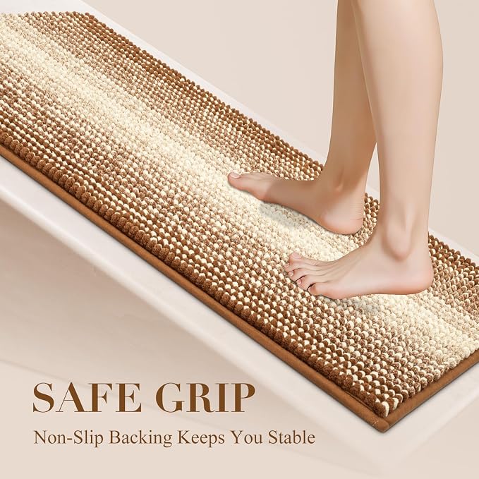 BSICPRO Bath Mat Rug for Bathroom Non Slip Water Absorbent Chenille Soft Shaggy Luxury Bathroom Floor Mats Machine Washable (Coconut Brown)