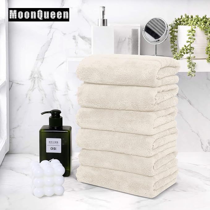 MOONQUEEN 18 Pack Premium Hand Towels - Quick Drying - Microfiber Coral Velvet Highly Absorbent Towels - Multipurpose Use as Hotel, Bathroom, Shower, Spa, Hand Towel 16 x 28 inches (Cream)