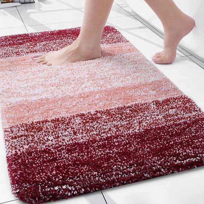 Arotive Microfiber Bathroom Rugs, Shaggy Soft and Absorbent Bath Rug, Thick Plush Machine Washable Dry Bath Mats for Bathroom, Tub and Shower, 24x16, Burgundy, Rectangular