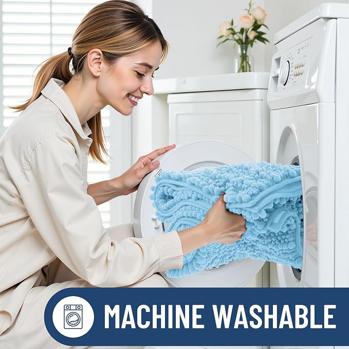 Smiry Bathroom Rugs Mat 24x16, Extra Soft Absorbent Chenille Bath Rugs, Non Slip Rubber Backing Machine Washable Quick Dry Bath Mats for Bathroom Floor, Tub, Shower, Home Decor Accessories, Sky Blue