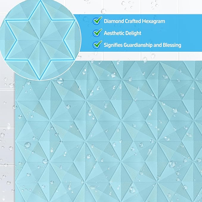 Non Slip Bathtub Mat for Bath Tub Shower Safety - Natural Rubber Mat with Suction Cups ＆ Drain Holes - BPA/PVC Free Large Bathroom Mat - Machine Washable - Unique Diamond Pattern - 17 × 35 Inch