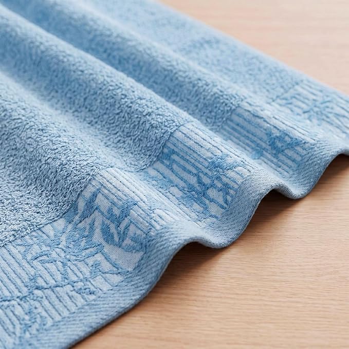 Superior Floral Jaquard Cotton Bath Towels, 2pc Towel Set, Waterfall Blue | Soft Absorbent Quick Dry Terry Weave, Machine Washable Breathable Premium Hotel Quality, Wisteria Towels, Large 2 Bath Towel