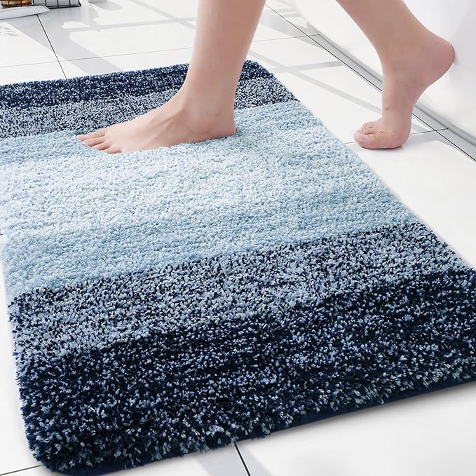 Arotive Microfiber Bathroom Rugs, Shaggy Soft and Absorbent Bath Rug, Thick Plush Machine Washable Dry Bath Mats for Bathroom, Tub and Shower, 24x16, Dark Blue, Rectangular