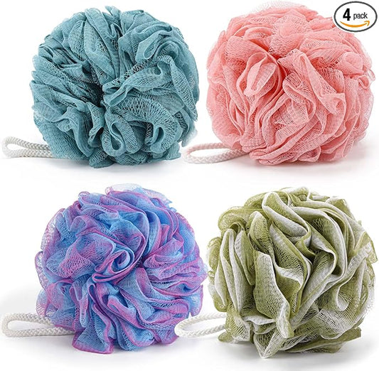 BTYMS Bath Sponges 60g/pc Shower Loofahs Mesh Pouf Shower Pouf Bath Scrunchies Shower Puffs for Body - Pack of 4