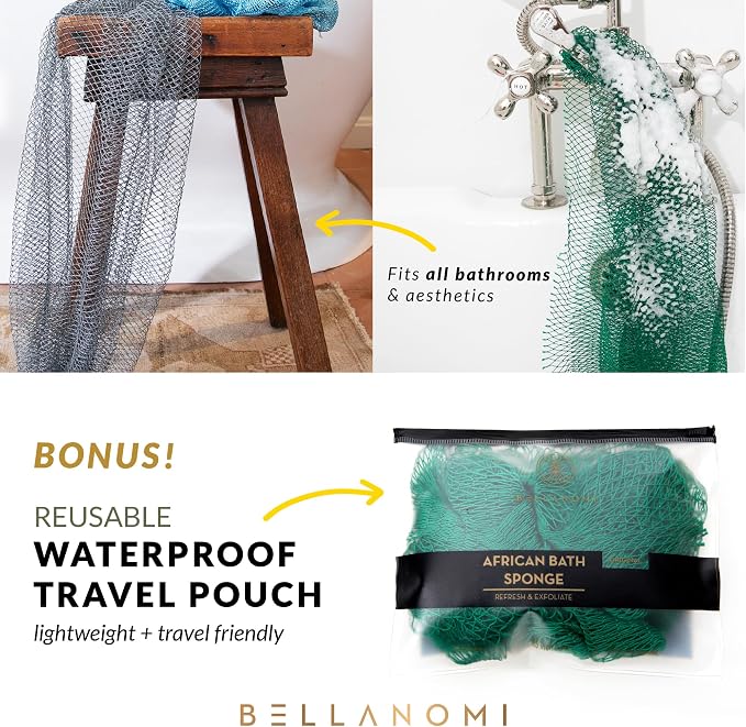 BELLANOMI African Exfoliating Net Sponge, Authentic, Ethically sourced from Nigeria, 45 inches Long, Back Scrubber for Daily use (Lilac)
