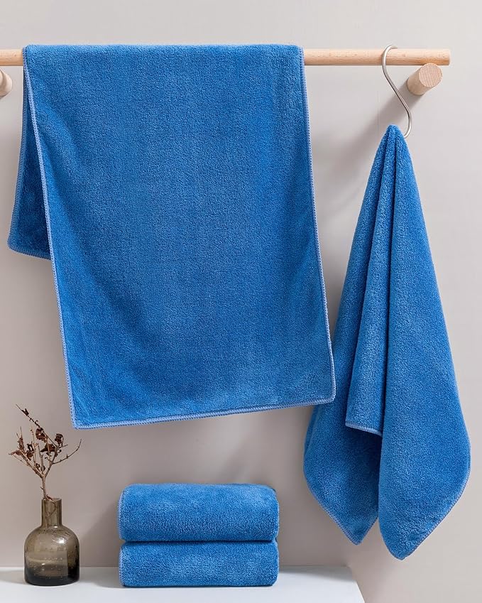 sakano Microfiber Bath Towel Set Ultra Soft Absorbent Speedy Drying Fade Resistant, 4 Bath Towels and 4 Hand Towels, Perfect for Family Bathroom, Gym, and Spa Use - Blue