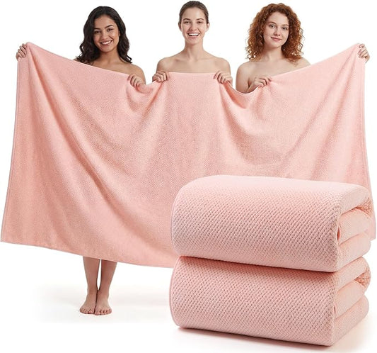 REDKISS Pack of 2 Jumbo Bath Sheets, 40 x 80 Inches Microfiber Bath Towels for Bathroom, Extra Large & Lightweight, Quick-Dry, Super Soft & Highly Absorbent, Perfect to Wrap Yourself in, Pink