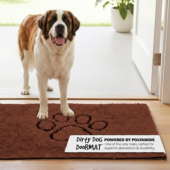 Dog Gone Smart Dirty Dog Doormat - Fast Drying Rug with Super Gripper Backing for Clean Floors - Super Absorbent and Machine Washable Mat for Muddy Paws - Brown