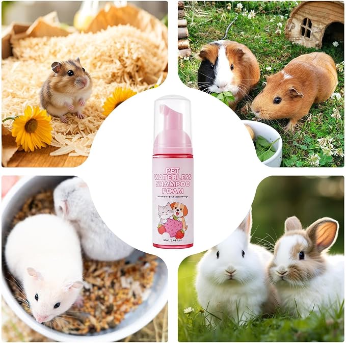 Rabbit Shampoo - 60ml Waterless Guinea Pig Cleaning Mousse | Small Pets Grooming Mousse for Rabbits, Cats, Dogs, Kittens, Puppies, Hedgehogs, Hamsters, Sugar Gliders, Indoor/Outdoor Home Use
