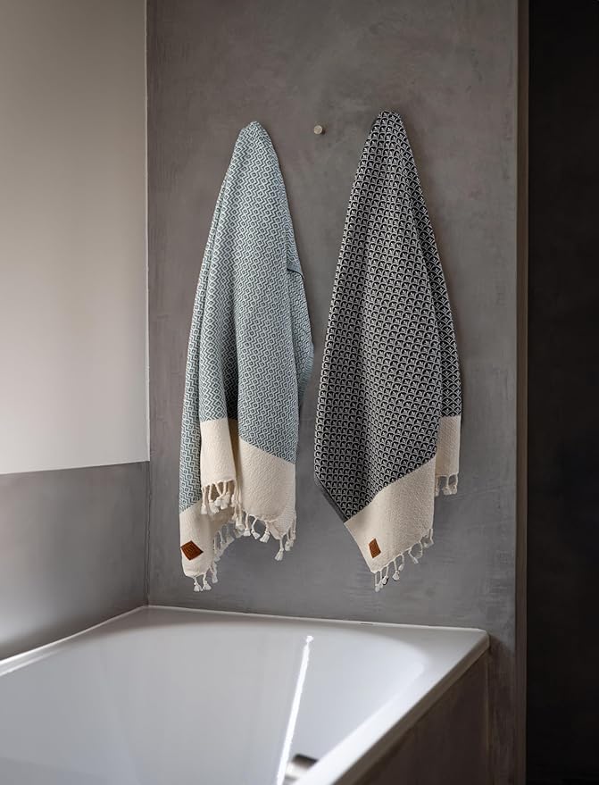 Gold CASE Turkish Hand Towels for Bathroom Set of 4 – 100% Cotton Bathroom Towels – Helen Kitchen Small Towel for Spa, Face, Tea & Dishcloth – Decorative Patterned Weave – Black
