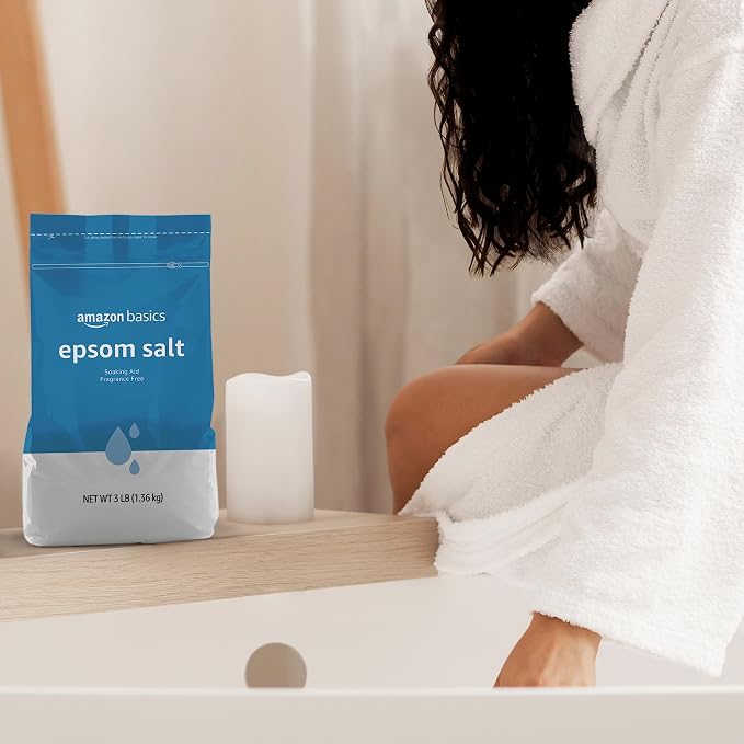 Amazon Basics Epsom Salt Soak, Fragrance Free, Magnesium Sulfate USP for Relaxation and Soothing Foot Soaking, 3 Pound Resealable Bags, 6-Pack
