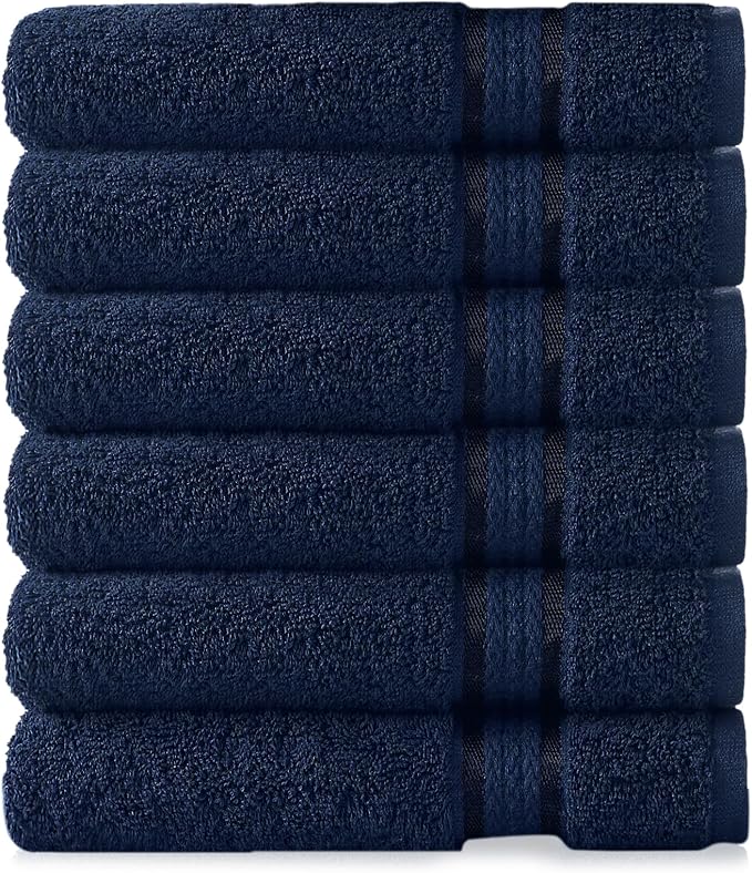 COTTON CRAFT Ultra Soft Hand Towels - 6 Pack - 16x28-100% Cotton Face Towels - Absorbent Quick Dry Everyday Luxury Hotel Bathroom Kitchen Spa Gym Shower Pool Camp Picnic - 580 GSM - Navy