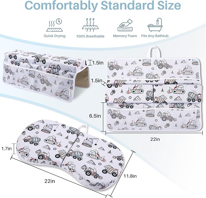 Bath Kneeler and Elbow Rest Pad Set, 1.6'' Thick, Quickly Dry, Bathtub Kneeler Pad with Bath Accessories Storage, Bath Kneeling Pad and Elbow Pad for Tub