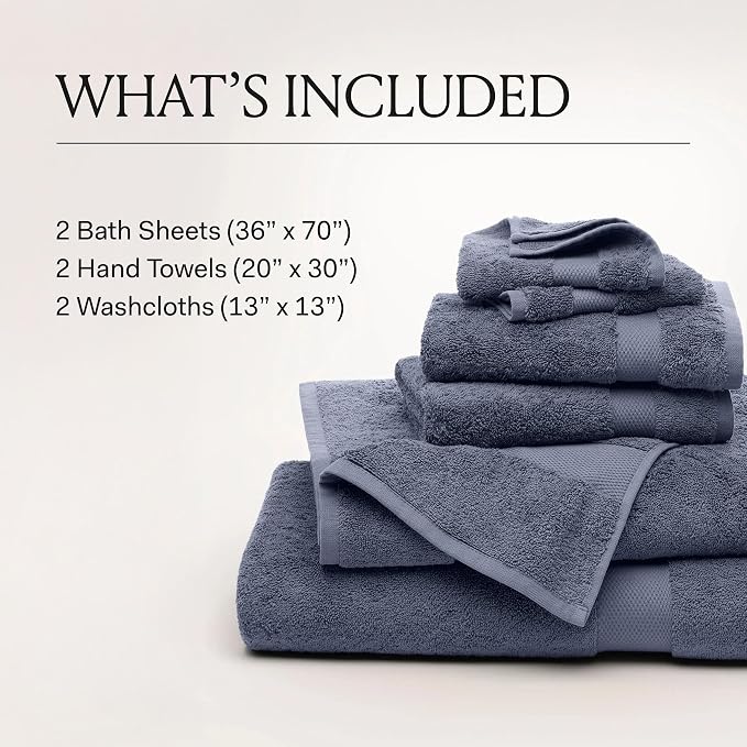 BOLL & BRANCH Plush Bath Sheet Set - White - 6 Piece - Includes 2 Oversized Bath Sheets, 2 Hand Towels & 2 Washcloths - 100% Organic Cotton - Ultra Soft & Luxurious - Quick Absorbing