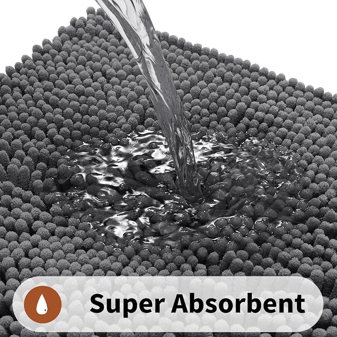 Yimobra Toilet Rugs U Shaped Washable - 24"x20" Non Slip Plush Contour Bath Rugs for Toilet - Super Soft Absorbent Quick Dry Toilet Mats for Bathroom,Dark Gray