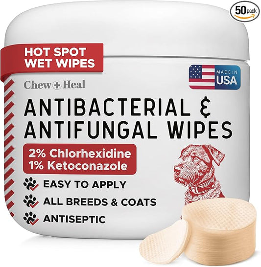 Soothing Dog Paw Wipes for Itchy Skin - Antibacterial and Antifungal Formula With Chlorhexidine and Ketoconazole - Daily Paw Cleaning Alternative to Shampoos - All Breeds | 50 Count | Made in the USA