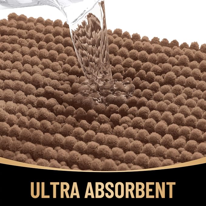 OLANLY Thick Toilet Rugs U-Shaped 24x20, Extra Soft Absorbent Shaggy Chenille Contour Bathroom Rugs for Toilet, Dry Quickly, Machine Washable, Non-Slip Bath Mat, Mocha