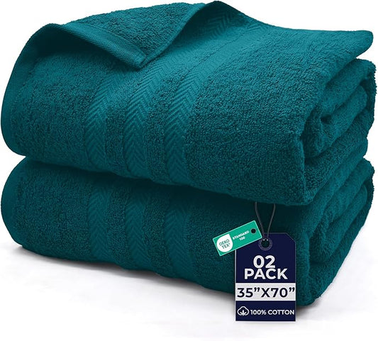 DAN RIVER 2 Pack Bath Sheets Extra Large 35x70, Large Bath Towels for Adults, XL Oversized Heavy Duty Towel Set, 600 GSM 100% Ring Spun Cotton, Soft Quick Dry, Teal