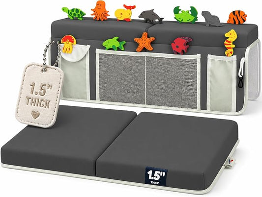 Supa Ant Bath Kneeler –8 Suction Cups & 1.5" Padding.Certified Non Toxic Bath Kneeling Pad for Bath Tub & 5 Bath Toy Organizer. Fast Dry Baby Bath Kneeler and Elbow Rest Pad Set Charcoal