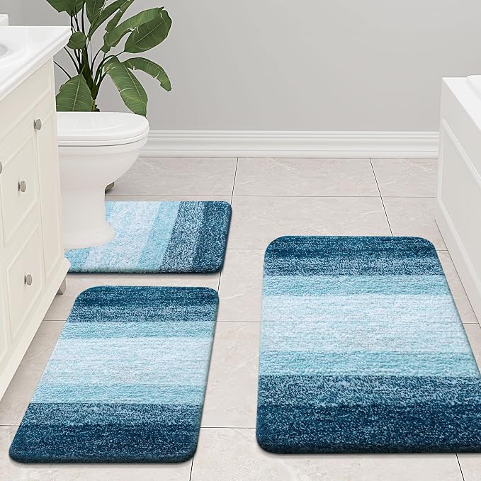 Arotive Microfiber Bathroom Rugs, Shaggy Soft and Absorbent Bath Rug, Thick Plush Machine Washable Dry Bath Mats for Bathroom, Tub and Shower, 47x20, Peacock Blue, Rectangular