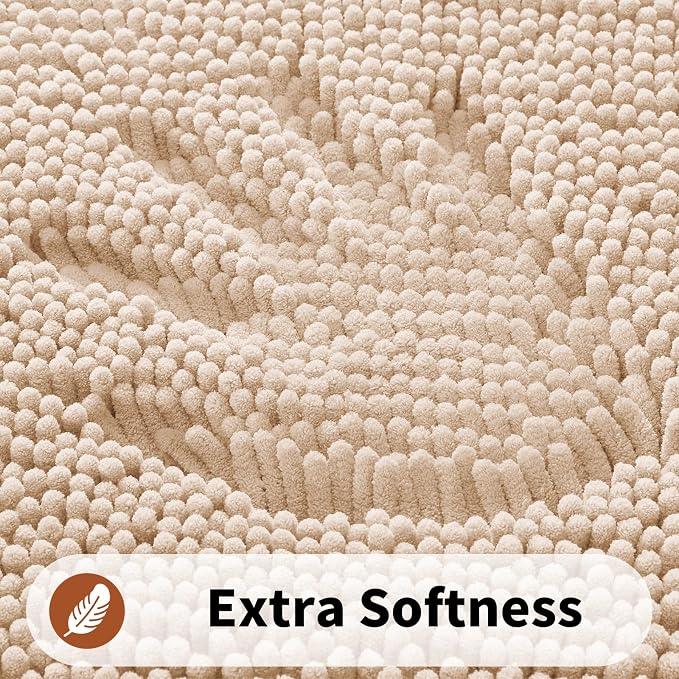 Yimobra Toilet Rugs U Shaped Washable - 24"x20" Non Slip Plush Contour Bath Rugs for Toilet - Super Soft Absorbent Quick Dry Toilet Mats for Bathroom,Beige