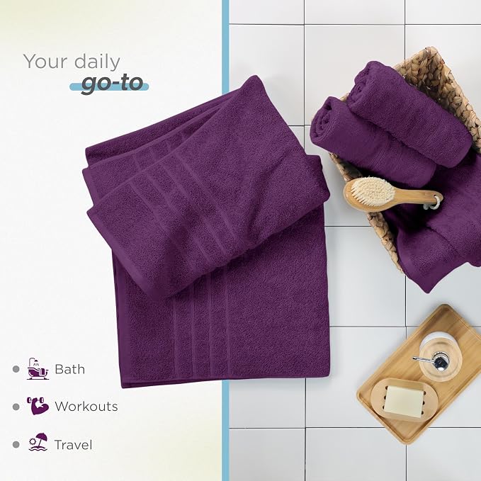 Martex 2-Pack Ultimate Performance Bath Sheet Set, Dark Purple, 33" x 65" | 100% Cotton, Extra Large Bath Towels, Super Absorbent, Low-Linting, Supersoft