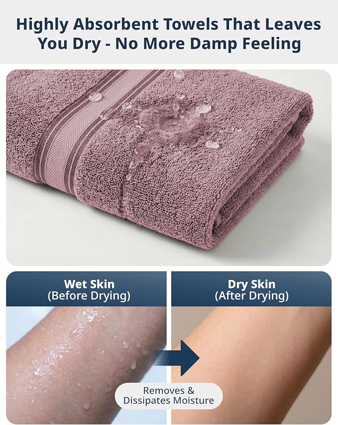 LANE LINEN Premium Bath Towel Set of 18 – 100% Cotton, 6 Large Bath Towel, 6 Handtowels & 6 Washcloths, Zero Twist, Ultra Soft & Durable, Quick-Dry, Ideal for Spa, Hotel & Everyday Use – Wishful Mauve
