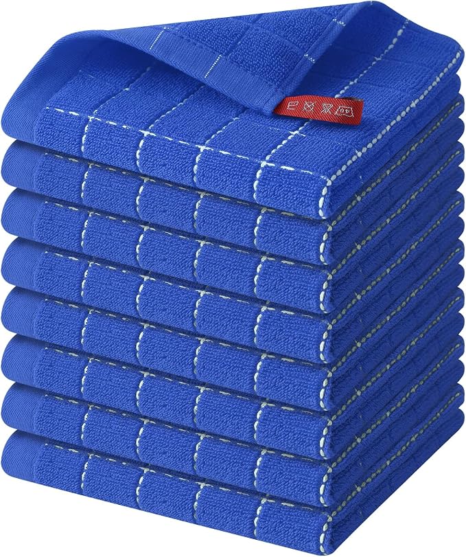 Homaxy 100% Cotton Terry Kitchen Dish Cloths, Ultra Soft and Absorbent Dish Towels for Kitchen, Suitable for Drying and Washing Dishes, 8 Pack, 12 x 12 Inches, Blueberry
