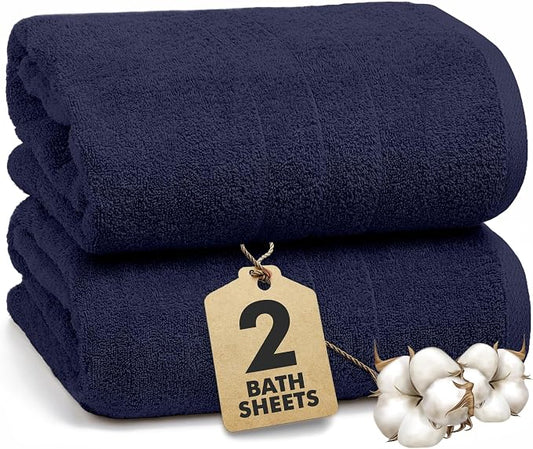 Bath Sheets – 550 GSM Extra Large Bathroom Sheet Set – Pack of 2 Jumbo Towels Navy Blue (71x35in) – 100% Ring Spun Cotton Soft Quick Dry Large Bath Towels for Adults Hotel Spa Bathroom Use