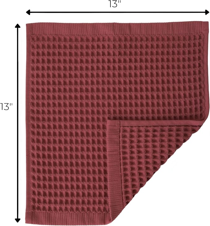 Waffle Washcloths Set of 8 Dark Red - Premium Quality 100% Turkish Cotton Face Washcloth, Soft Makeup Towel, Shower Cloth, Kitchen Towel (Dark Red, Set of 8 Washcloths)