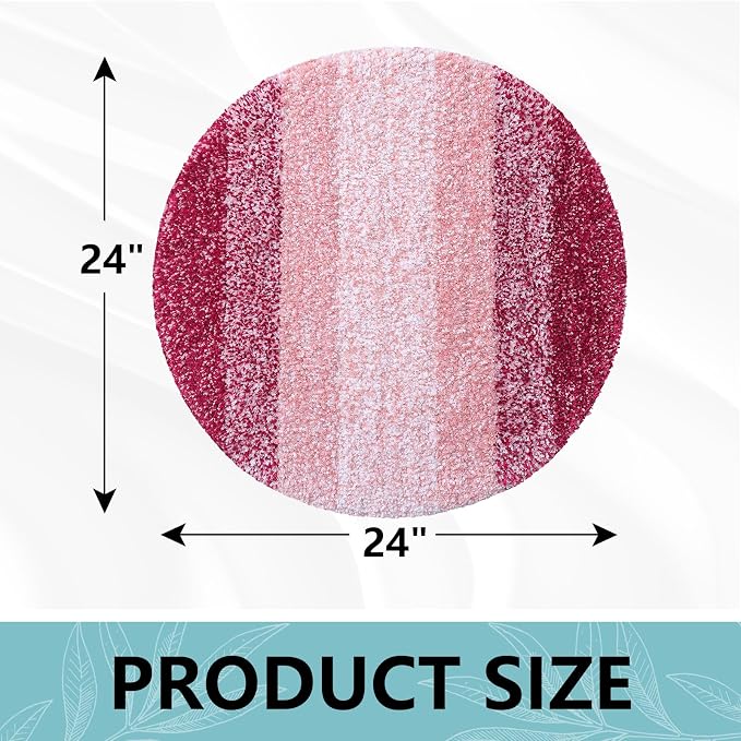 Arotive Microfiber Bathroom Rugs, Shaggy Soft and Absorbent Bath Rug, Thick Plush Machine Washable Dry Bath Mats for Bathroom, Tub and Shower, 24x24, Burgundy, Round