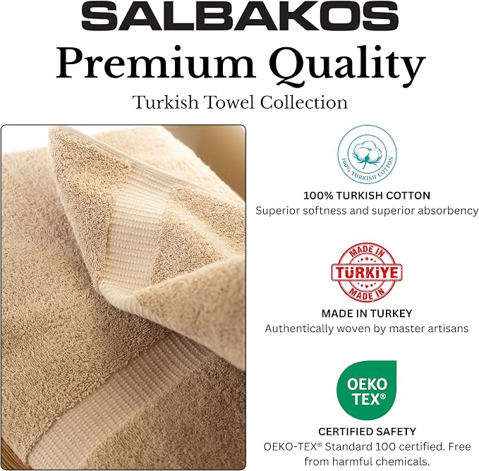 SALBAKOS 100% Turkish Cotton Bath Towels | 4 Piece Turkish Bath Towels Taupe 27x54 in Standard Size | Premium Hotel Quality, Super Absorbent, Thick & Plush Turkish Bath Towel (Taupe, 4 Bath Towels)