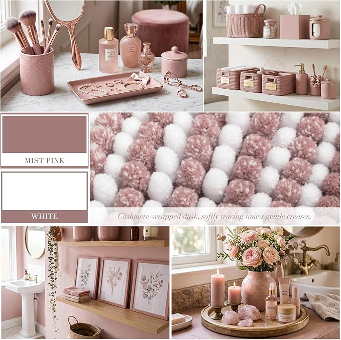 BSICPRO Bathroom Rugs and Mats Sets, 2 Piece Thick Absorbent Chenille Bath Mat Rug Set Non Slip, Soft Shaggy Bath Room Floor Mats for Bathroom, Machine Washable (20" x 32" Plus 16" x 24",Mist Pink)