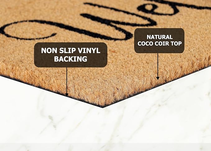 Croft&Cane Welcome Doormat – Non Slip Natural Coco Coir Door Mat - Low Profile Vinyl Backed Front Doormat - Indoor Outdoor Entryway Rug - 17 x 30 Inches