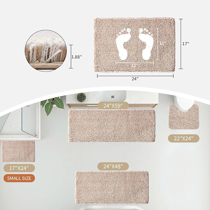 Disolla Toilet Mat 22x24 - Non Slip Fluffy U-Shaped Contour Rug, Ultra-Soft Plush Toilet Floor Mat, Absorbent & Machine Washable, Beige & White