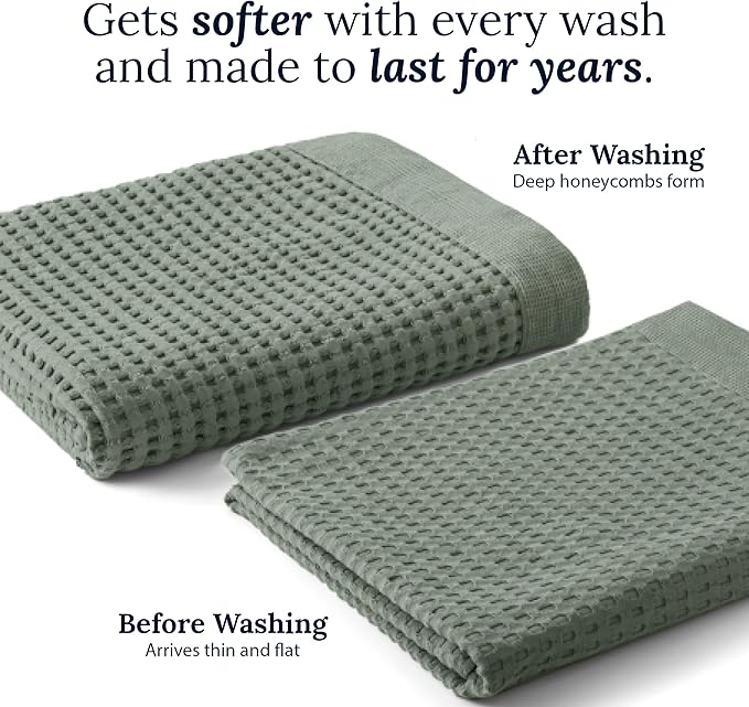 GILDEN TREE Waffle Bath Towels Wash Cloths for Showering, Exfoliating Washcloth Quick Dry Towel, Face Towels for Washing Face Cotton Washcloths Set of 4, Modern Style (White)