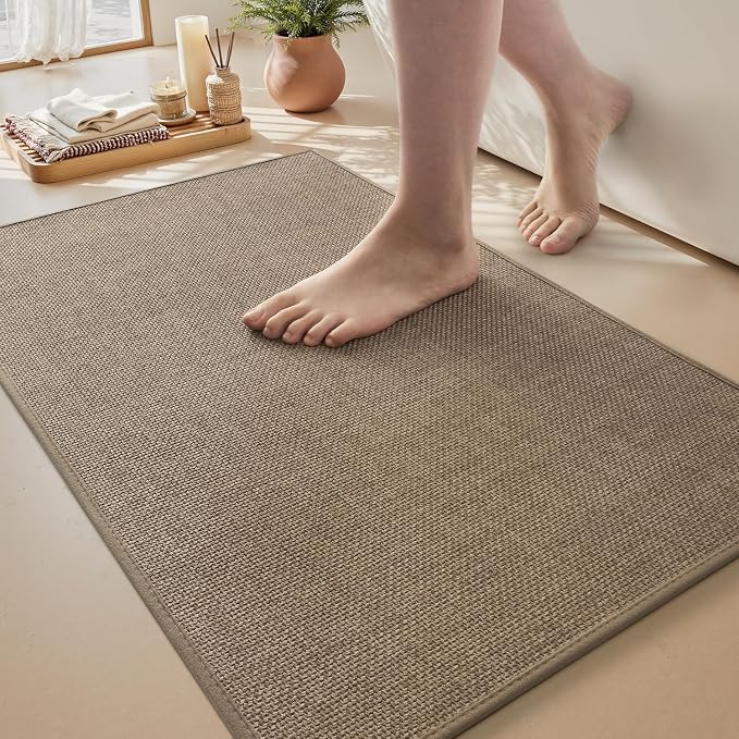 MontVoo Bath Mat Rug-Ultra Thin Non Slip Bath Mats for Bathroom Mat Quick Dry, Rubber Backing Washable Bathroom Rugs Fit Under Door, Absorbent Bath Rugs for Floor,20"x32",Khaki