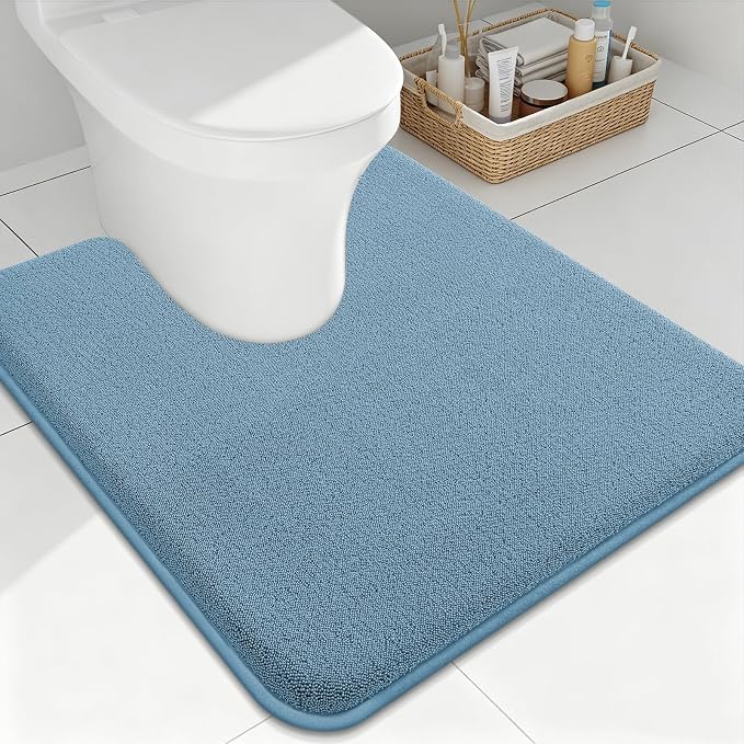 Smiry Memory Foam Toilet Rugs U Shaped 24x20, Extra Soft Bathroom Rug, Ultra Absorbent, Quick Dry, Machine Washable Contoured Bath Mat for Toilet, Grayish Blue