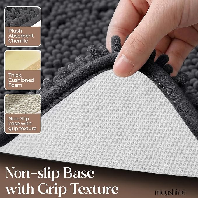 MAYSHINE Plush Shaggy Chenille Bath Mat | Extra Soft, Super Absorbent, Non-Slip Bathroom Rug | Fluffy Microfiber, Area Rug Sets for Bathroom Floor, Kitchen, Living Room | 47"x27" | Charcoal Gray