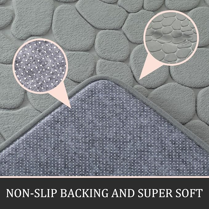 YIHOUSE Bathroom Rugs Mat Set, Memory Foam Bath Mat 2 Piece Gray | 17x24&20x32, Non Slip, Water Absorbent, Washable, Bath Mat For Bathroom, Sink and Toilet