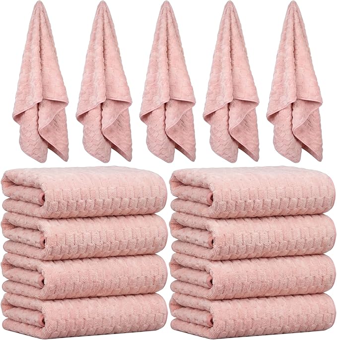 SmoothNovelty 8 Pack Microfiber Bath Towels Bulk 27'' x 60'' Oversized Bath Towel Highly Absorbent Extra Large Shower Sheets Soft Drying for Beach Pool Bathroom Salon Party(Pink)
