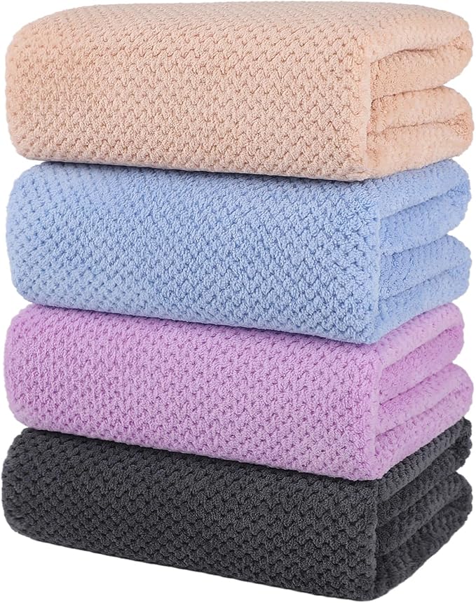 4 Pack Bath Towel Set, Lightweight Waffle Bath Towel Set, Microfiber Super Soft Highly Absorbent, Sturdy Quick Drying Towels for Bathroom, Gym, SPA, Yoga (4 Pack)