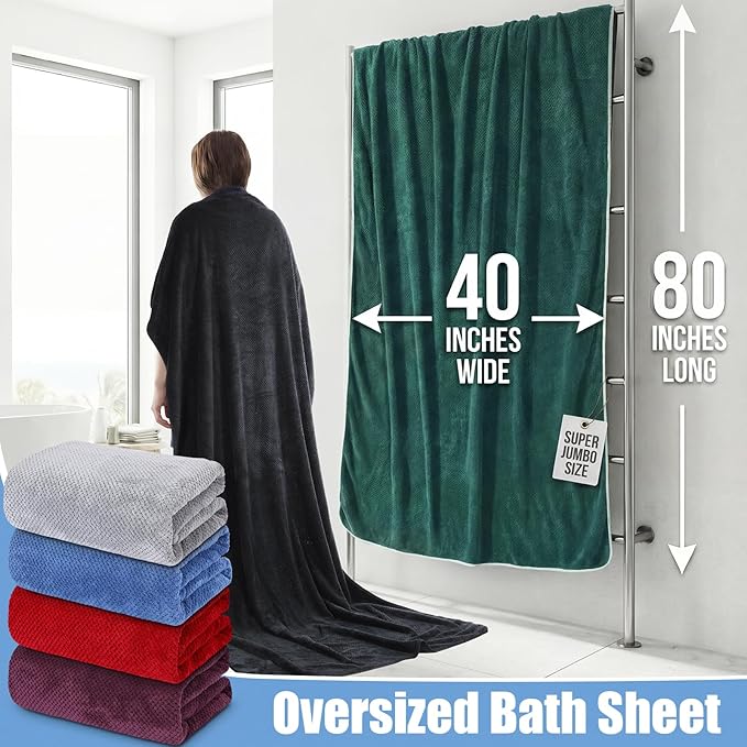 Newwiee 6 Pcs Oversized Bath Towels 40 x 80 Inches Extra Large Jumbo Bath Sheets Beach Towels for Adults Soft Quick Dry Highly Absorbent Microfiber Shower Towel with Hanging Loop(Dark Color)