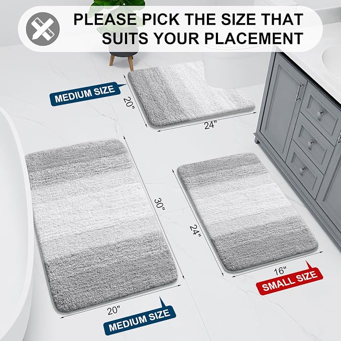 Arotive Microfiber Bathroom Rugs, Shaggy Soft and Absorbent Bath Rug, Thick Plush Machine Washable Dry Bath Mats for Bathroom, Tub and Shower, 36x24, Light Grey, Rectangular